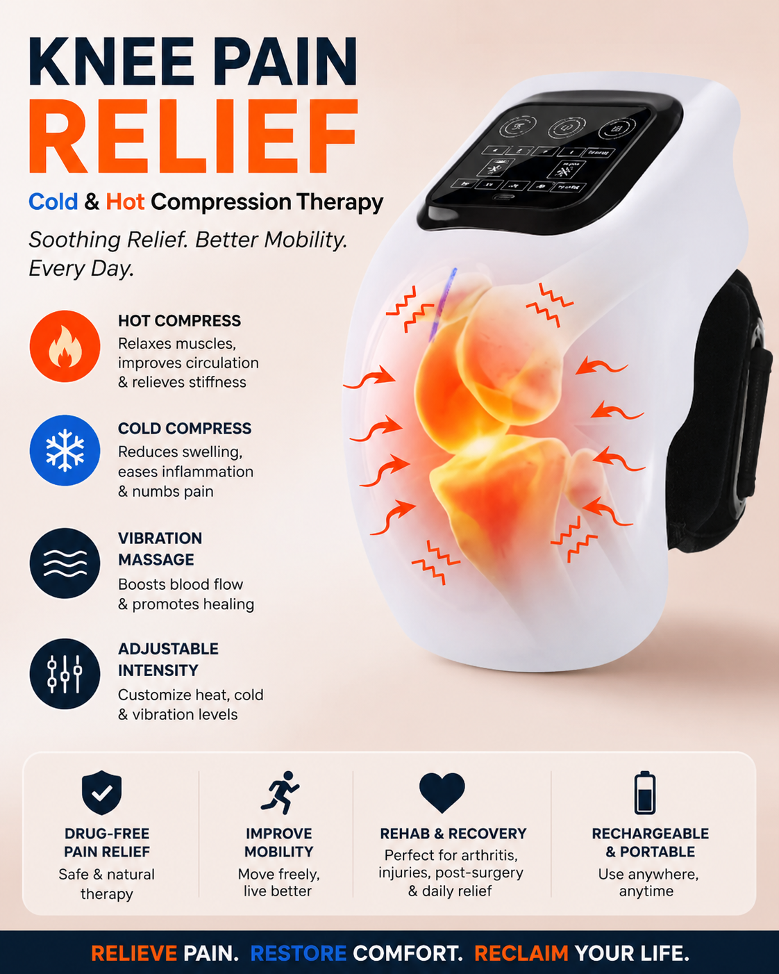 knee1 Smart Knee Pain Relief Therapy Wrap | Heat & Vibration Massager