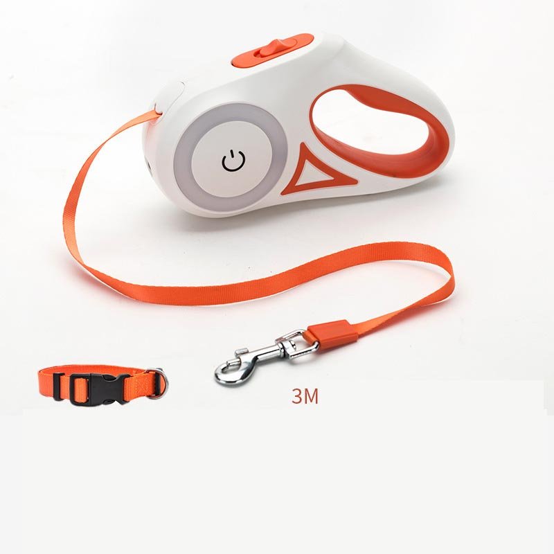 3m orange with tow Orange retractable dog leash with matching collar, 3 meters