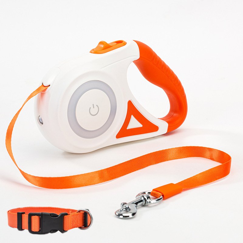 orange with tow Orange retractable dog leash with matching collar, 3 meters